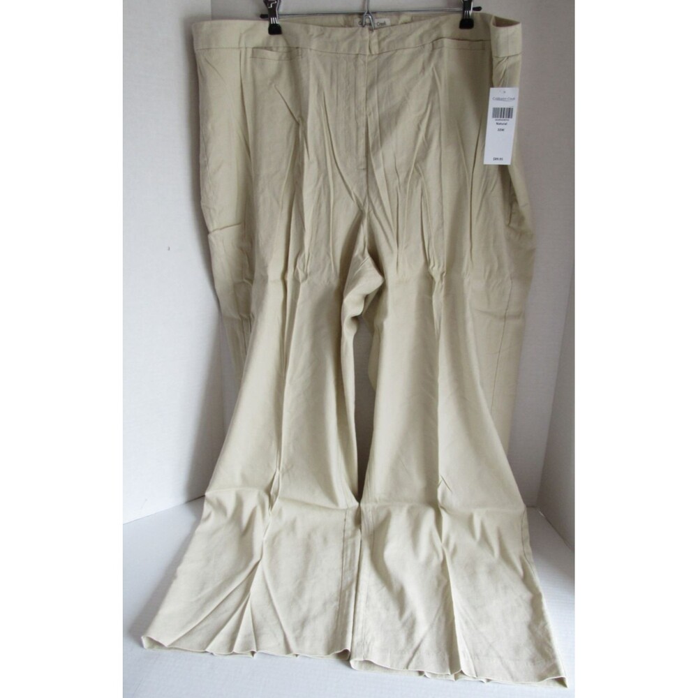 Coldwater Creek Linen Blend High Rise Flat Front Wide Leg Pants Natural Size 22W